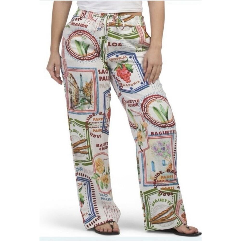 Rachel Zoe Paris Sao Paulo Baguette Print Wide Leg Pants Size M